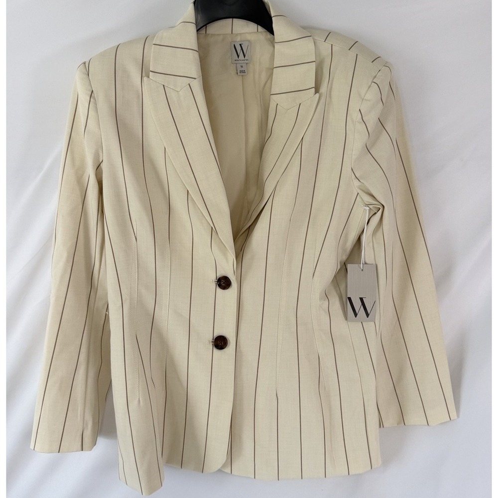 Womens Worthington Size 14 Cream Pin Stripe Blazer Jacket NWT Vintage Style
